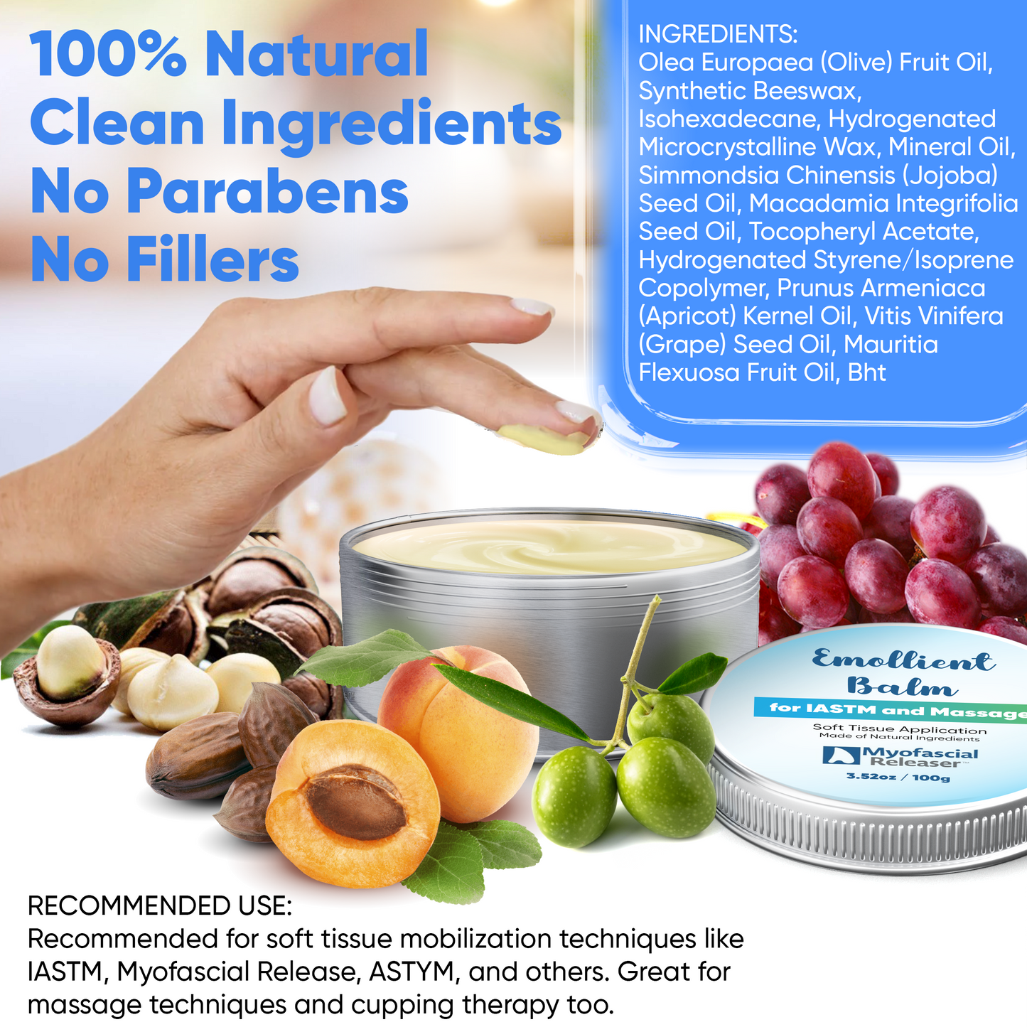 Massage Tools Emollient Balm - Natural Essential Massage Oil - Myofascial Release Tool Massage Cream for Massage Therapy - IASTM Tool Muscle Rub Ultra Strength - Gua Sha Tool Partner for Body (100g)